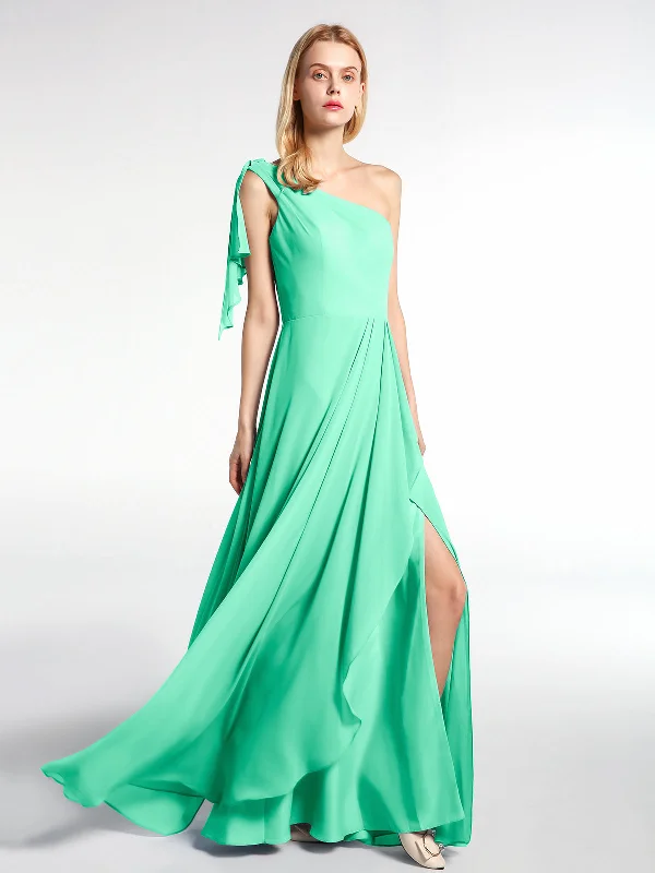 One Shoulder Chiffon Maxi Dress with Cascade-Turquoise Fashionable Layered Maxi Dress One Shoulder Chiffon Maxi Dress with Cascade-Turquoise Fashionable Layered Maxi Dress