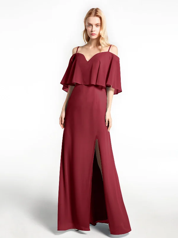 Ruffled Cold Shoulder Maxi Dress with Flounce Overlay Burgundy Fashionable Maxi Dress with Fringe Ruffled Cold Shoulder Maxi Dress with Flounce Overlay Burgundy Fashionable Maxi Dress with Fringe