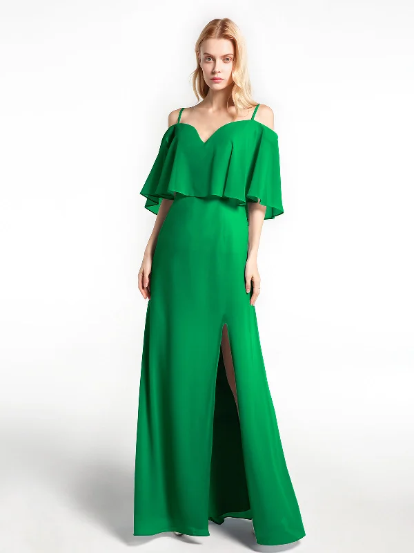 Ruffled Cold Shoulder Maxi Dress with Flounce Overlay Emerald Elegant Pleated Maxi Dress Ruffled Cold Shoulder Maxi Dress with Flounce Overlay Emerald Elegant Pleated Maxi Dress