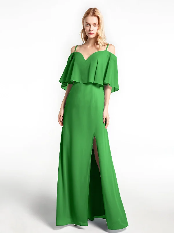 Ruffled Cold Shoulder Maxi Dress with Flounce Overlay Green Stylish One-Shoulder Maxi Dress Ruffled Cold Shoulder Maxi Dress with Flounce Overlay Green Stylish One-Shoulder Maxi Dress