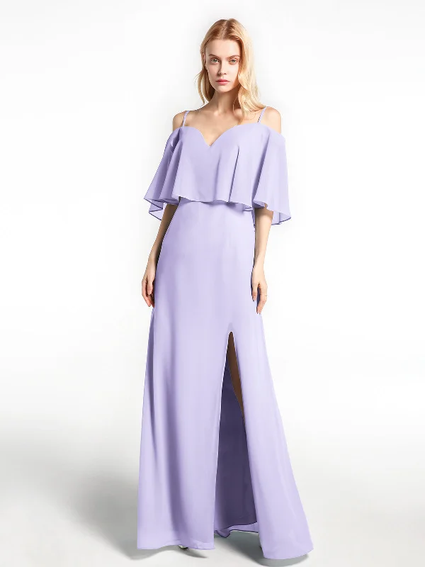 Ruffled Cold Shoulder Maxi Dress with Flounce Overlay Lilac Comfortable Bohemian Maxi Dress Ruffled Cold Shoulder Maxi Dress with Flounce Overlay Lilac Comfortable Bohemian Maxi Dress