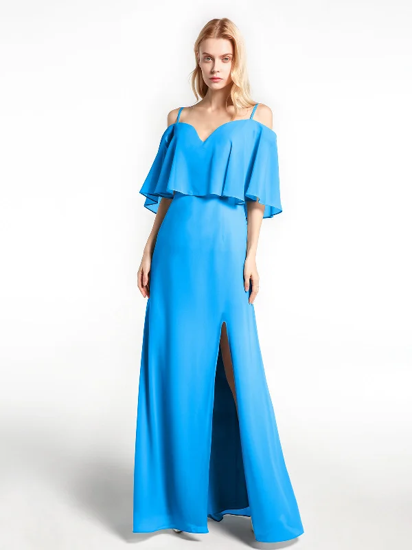 Ruffled Cold Shoulder Maxi Dress with Flounce Overlay Ocean Blue Stylish V-Neck Maxi Dress Ruffled Cold Shoulder Maxi Dress with Flounce Overlay Ocean Blue Stylish V-Neck Maxi Dress