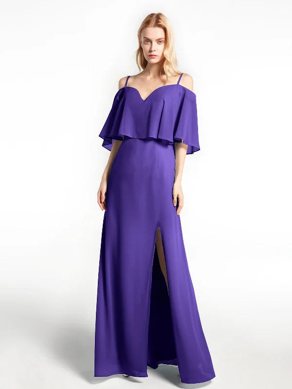 Ruffled Cold Shoulder Maxi Dress with Flounce Overlay Regency Classic Tulle Maxi Dress Ruffled Cold Shoulder Maxi Dress with Flounce Overlay Regency Classic Tulle Maxi Dress
