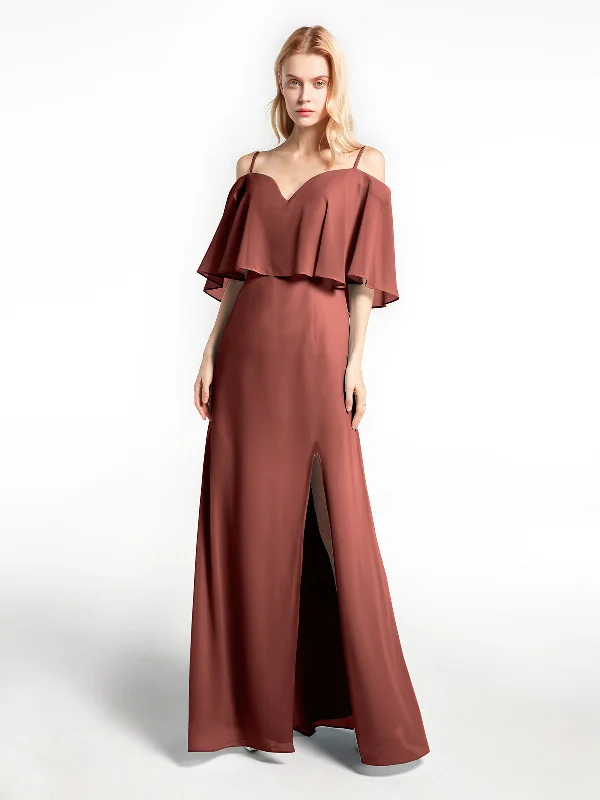 Ruffled Cold Shoulder Maxi Dress with Flounce Overlay Terracotta Trendy Floral Print Maxi Dress Ruffled Cold Shoulder Maxi Dress with Flounce Overlay Terracotta Trendy Floral Print Maxi Dress