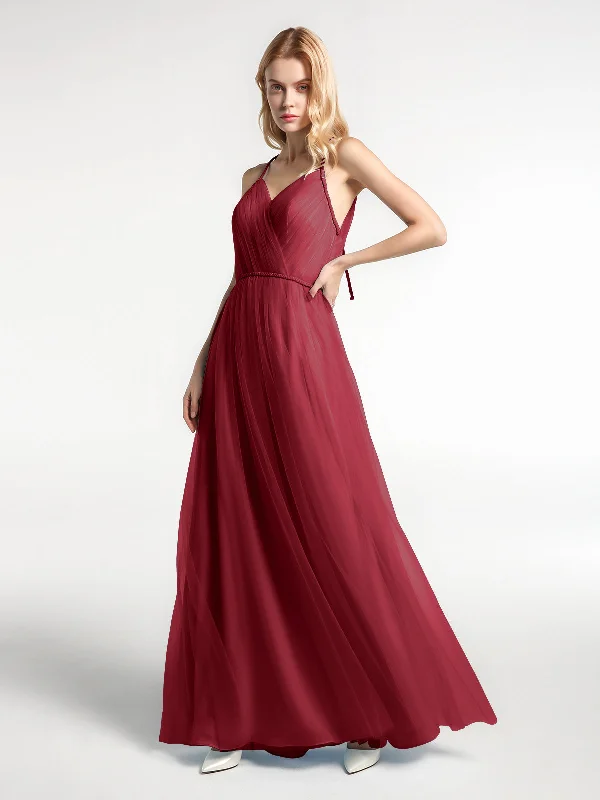 Twist Straps Tulle Maxi Dress with V Neckline Burgundy Casual Maxi Dress with Pockets Twist Straps Tulle Maxi Dress with V Neckline Burgundy Casual Maxi Dress with Pockets