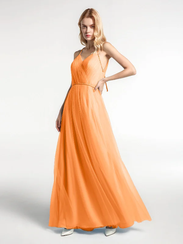 Twist Straps Tulle Maxi Dress with V Neckline Orange Fashionable Open-Back Maxi Dress Twist Straps Tulle Maxi Dress with V Neckline Orange Fashionable Open-Back Maxi Dress
