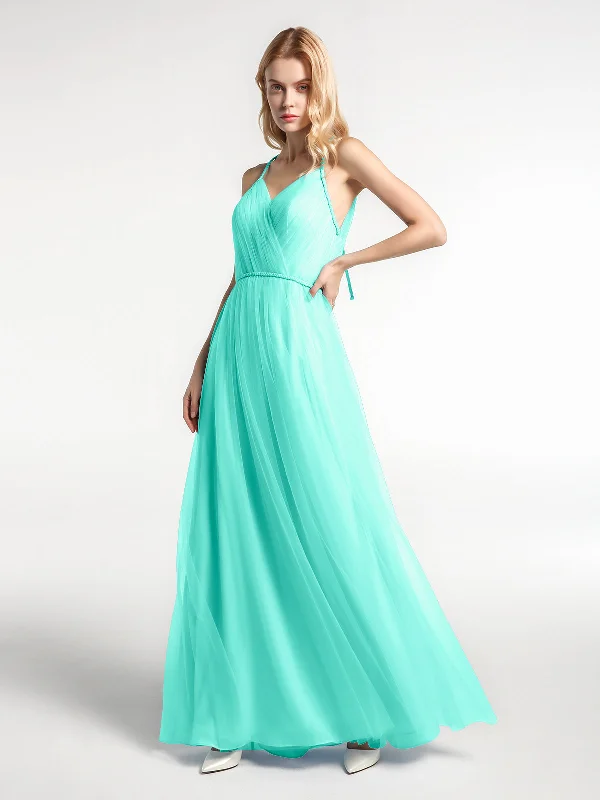 Twist Straps Tulle Maxi Dress with V Neckline Spa Comfortable Maxi Dress with Sleeves Twist Straps Tulle Maxi Dress with V Neckline Spa Comfortable Maxi Dress with Sleeves