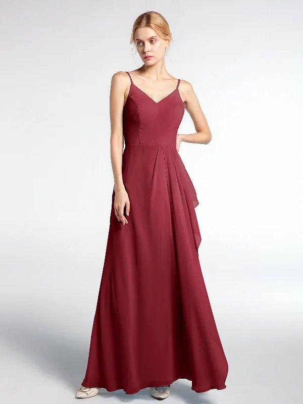 V-neck Chiffon Simple Maxi Dress with Spaghetti Straps-Burgundy Classic V-Neck Maxi Dress V-neck Chiffon Simple Maxi Dress with Spaghetti Straps-Burgundy Classic V-Neck Maxi Dress