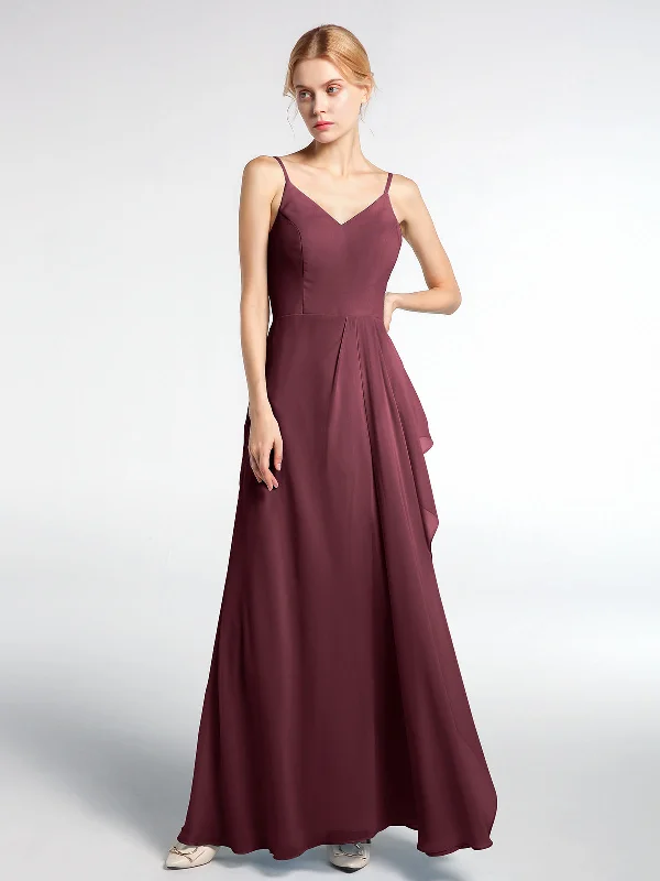 V-neck Chiffon Simple Maxi Dress with Spaghetti Straps-Cabernet Trendy Ruffled Maxi Dress V-neck Chiffon Simple Maxi Dress with Spaghetti Straps-Cabernet Trendy Ruffled Maxi Dress