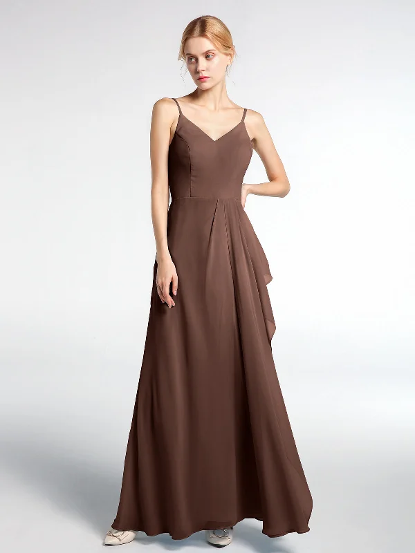V-neck Chiffon Simple Maxi Dress with Spaghetti Straps-Chocolate Chic Button-Up Maxi Dress V-neck Chiffon Simple Maxi Dress with Spaghetti Straps-Chocolate Chic Button-Up Maxi Dress