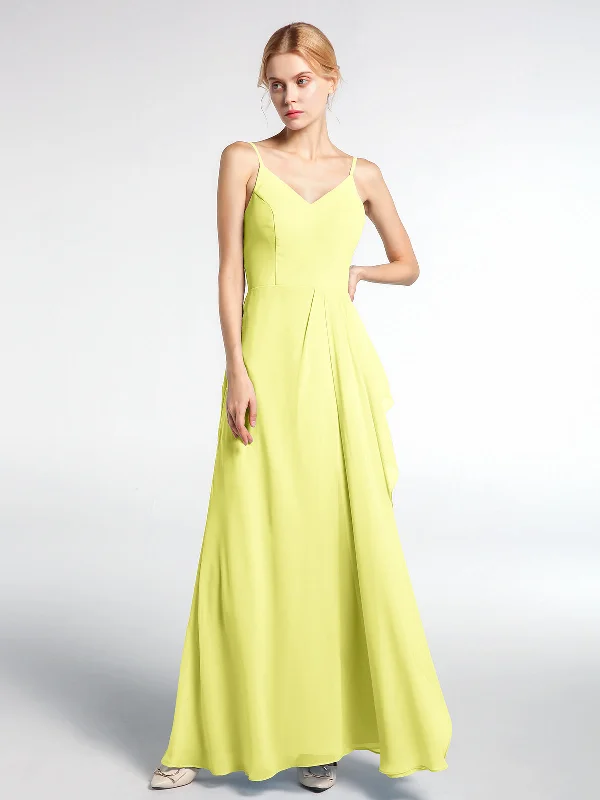V-neck Chiffon Simple Maxi Dress with Spaghetti Straps-Daffodil Fashionable High-Low Maxi Dress V-neck Chiffon Simple Maxi Dress with Spaghetti Straps-Daffodil Fashionable High-Low Maxi Dress