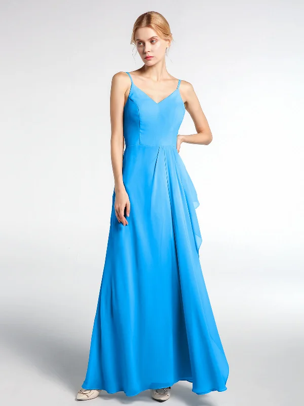 V-neck Chiffon Simple Maxi Dress with Spaghetti Straps-Ocean Blue Stylish One-Shoulder Maxi Dress V-neck Chiffon Simple Maxi Dress with Spaghetti Straps-Ocean Blue Stylish One-Shoulder Maxi Dress