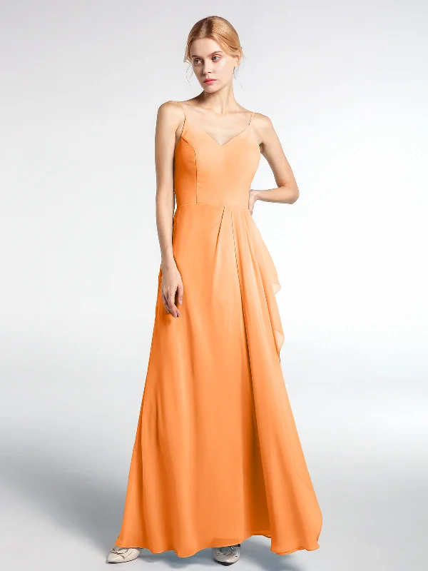 V-neck Chiffon Simple Maxi Dress with Spaghetti Straps-Orange Comfortable Pleated Maxi Dress V-neck Chiffon Simple Maxi Dress with Spaghetti Straps-Orange Comfortable Pleated Maxi Dress