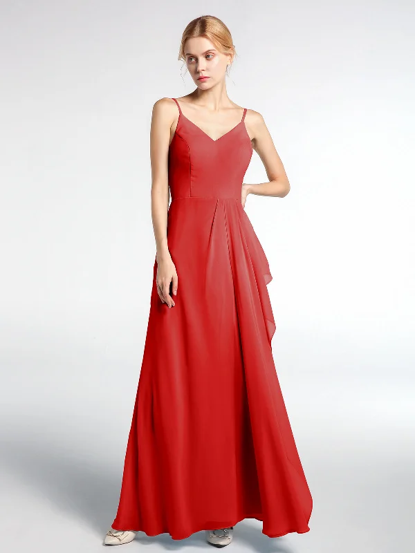 V-neck Chiffon Simple Maxi Dress with Spaghetti Straps-Red Classic V-Neck Maxi Dress V-neck Chiffon Simple Maxi Dress with Spaghetti Straps-Red Classic V-Neck Maxi Dress