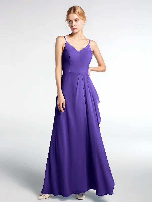 V-neck Chiffon Simple Maxi Dress with Spaghetti Straps-Regency Fashionable Chiffon Tiered Maxi Dress