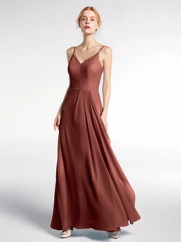 V-neck Chiffon Simple Maxi Dress with Spaghetti Straps-Terracotta Stylish Off-Shoulder Maxi Dress V-neck Chiffon Simple Maxi Dress with Spaghetti Straps-Terracotta Stylish Off-Shoulder Maxi Dress