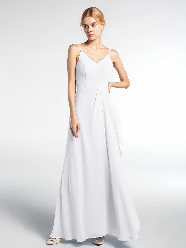 V-neck Chiffon Simple Maxi Dress with Spaghetti Straps-White Elegant Boho Maxi Dress V-neck Chiffon Simple Maxi Dress with Spaghetti Straps-White Elegant Boho Maxi Dress