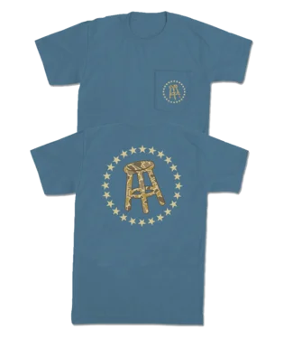 Barstool Sports Stool & Stars Camo SS Pocket Tee in Blue Jean Collared T-Shirt Boat Neck A-Line Barstool Sports Stool & Stars Camo SS Pocket Tee in Blue Jean Collared T-Shirt Boat Neck A-Line
