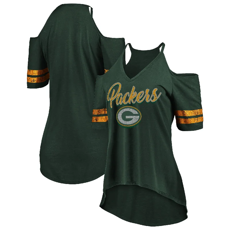 Green Bay Packers Gameday Women's Cold Shoulder Sizzle Tee Real Fur Shearling Chenille Green Bay Packers Gameday Women's Cold Shoulder Sizzle Tee Real Fur Shearling Chenille