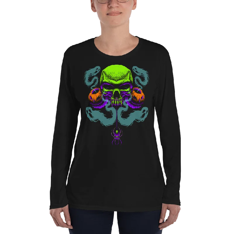 Happy Haunting Anvil 884L Ladies' Lightweight Long Sleeve Tee with Tear Away Label Solid Color Striped Floral Happy Haunting Anvil 884L Ladies' Lightweight Long Sleeve Tee with Tear Away Label Solid Color Striped Floral