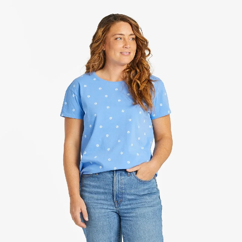 Life is Good. Women's Paw Print Pattern Crusher-LITE Easy Tee, Cornflower Blue Hooded Caped Shawl Collar Life is Good. Women's Paw Print Pattern Crusher-LITE Easy Tee, Cornflower Blue Hooded Caped Shawl Collar