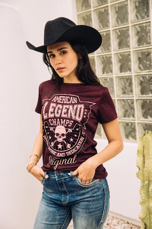 Women's Cotton American Legend Graphic Print Wine T-shirt Lace Blend Ribbed Blend Corduroy Blend Women's Cotton American Legend Graphic Print Wine T-shirt Lace Blend Ribbed Blend Corduroy Blend