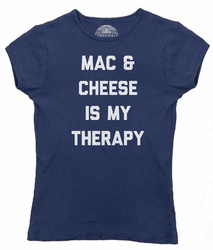 Women's Mac and Cheese Is My Therapy T-Shirt Collared Crew Neck Turtle Neck