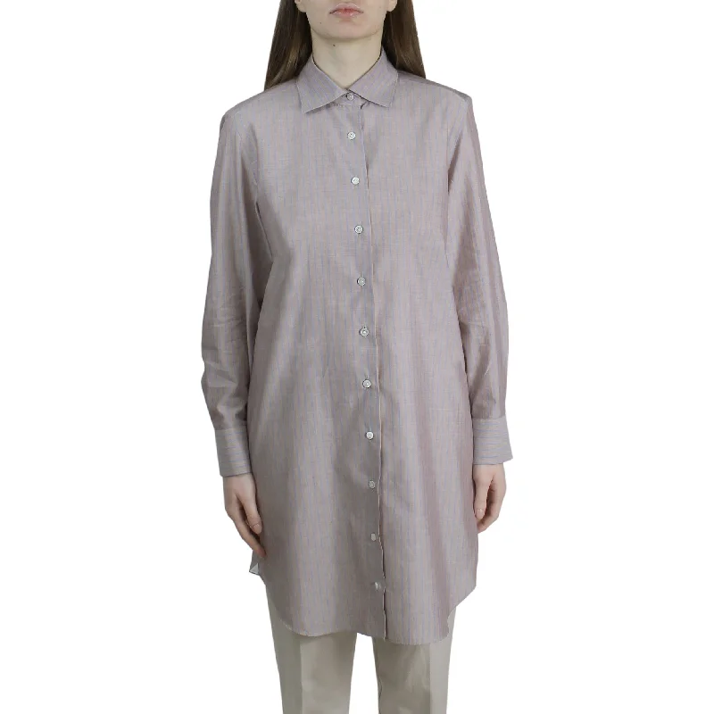 Women's regular long striped cotton and linen shirt Carlo Riva Notch Collar Peter Pan Collar Cowl Neck Women's regular long striped cotton and linen shirt Carlo Riva Notch Collar Peter Pan Collar Cowl Neck