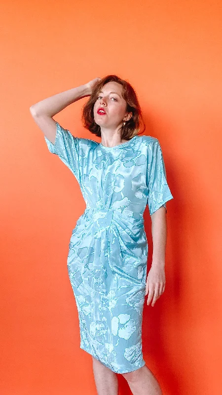 1980s Tiffany Blue Tinsel Dress, sz. S