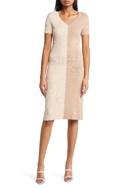Anne Klein Half Half Colorblock Rib Sweater Dress