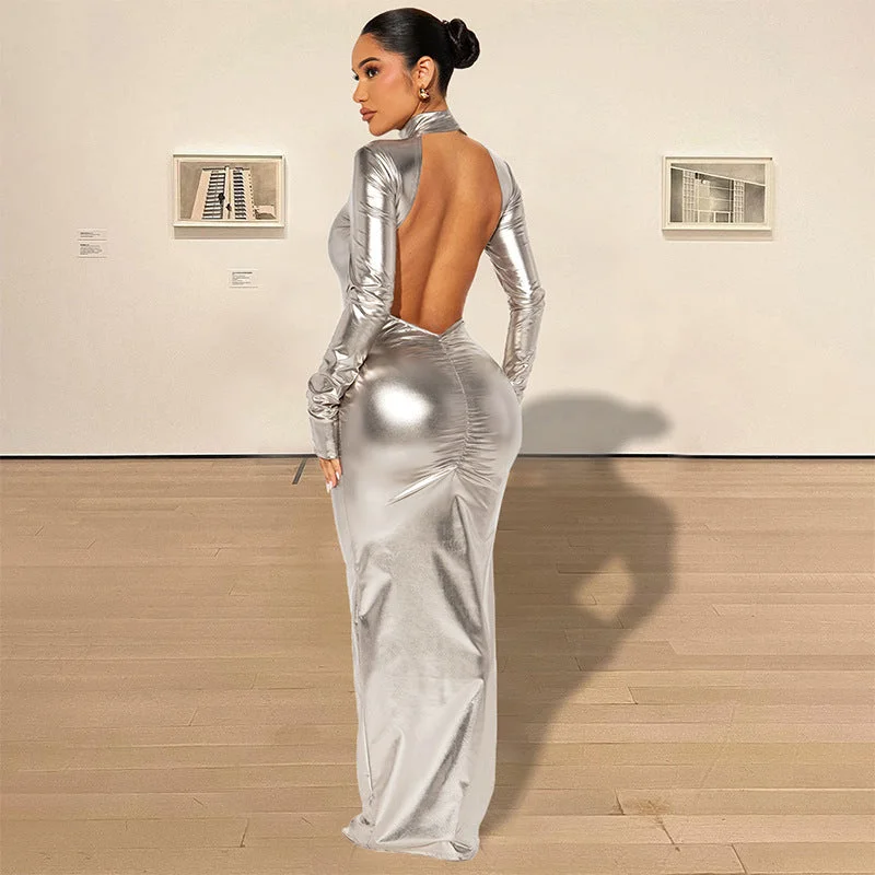 Elegant Metallic Sexy Backless Skinny Slimming Dress