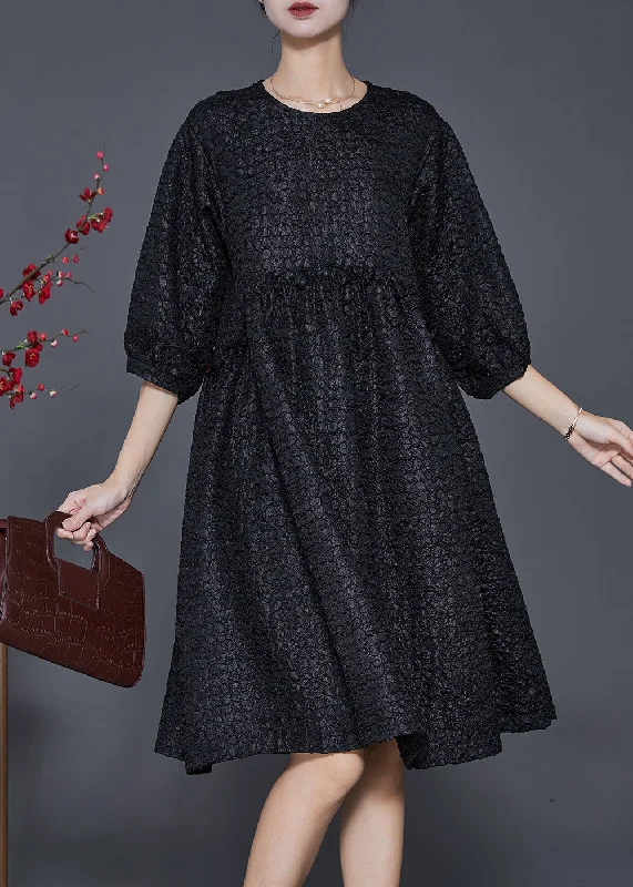 Black Spandex Vacation Dresses Ruffled Exra Large Hem Half Sleeve