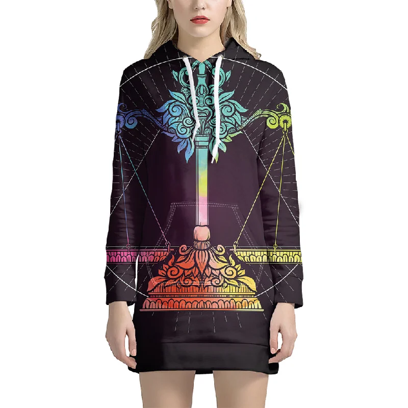 Colorful Libra Sign Print Pullover Hoodie Dress
