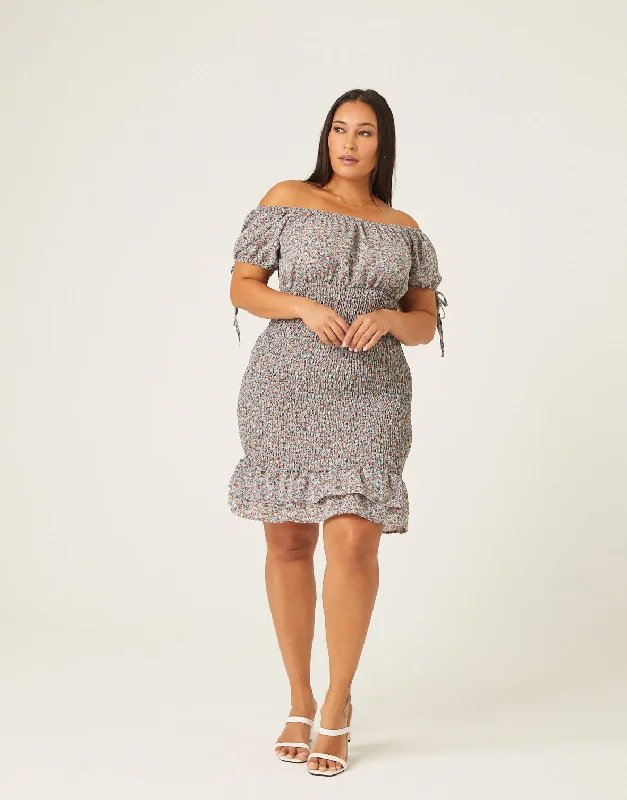 Plus Size Puff Sleeve Smocked Dress