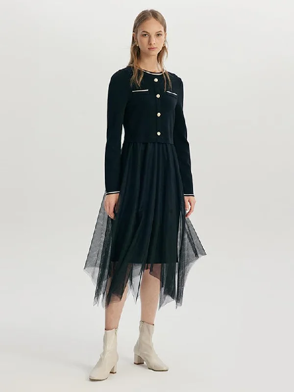 Tencel Asymmetrical Mesh Dress