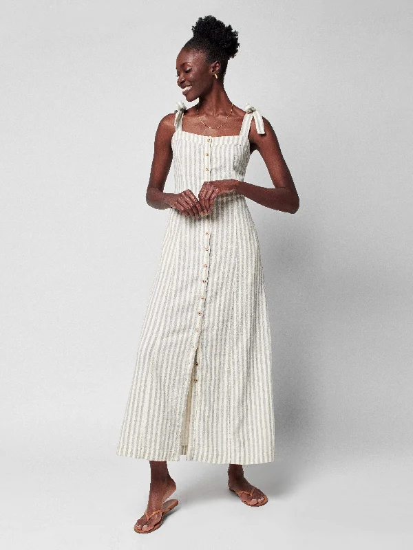 Dream Cotton Gauze Tie Dress - Grey Cinque Terre Stripe