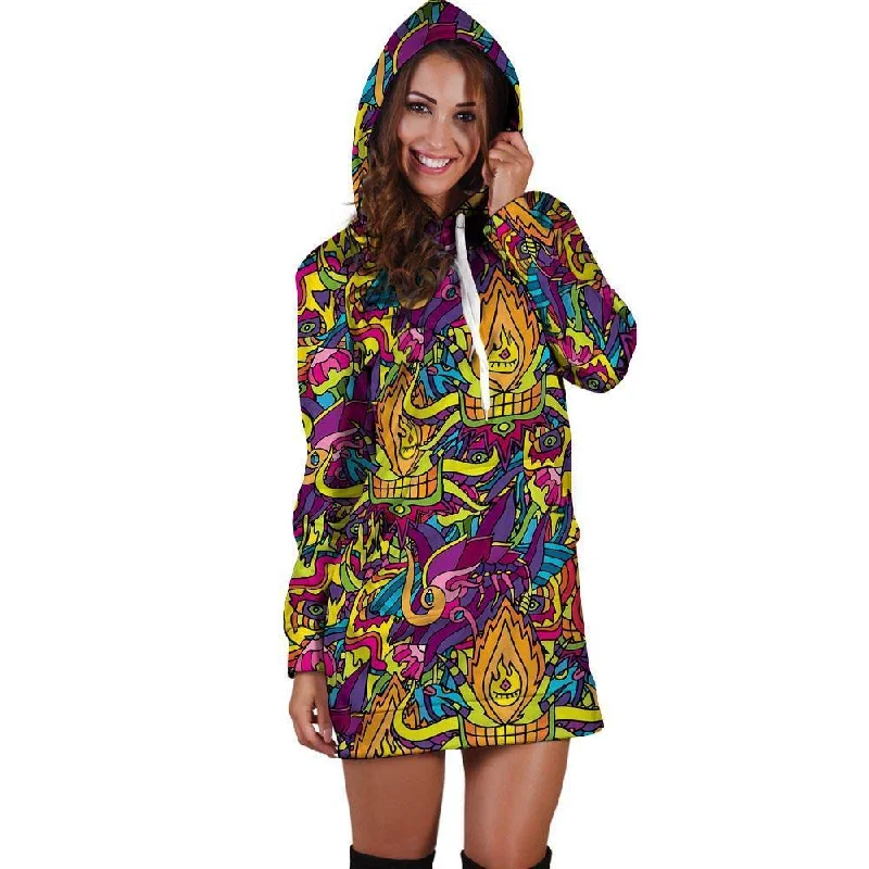 Hippie Flame Psychedelic Trippy Hoodie Dress