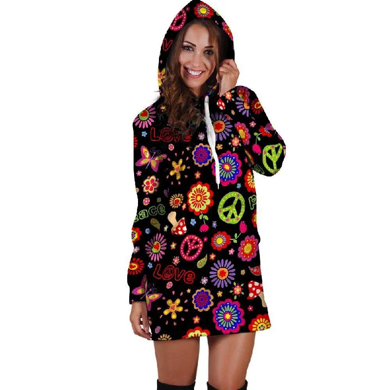 Hippie Peace Print Hoodie Dress