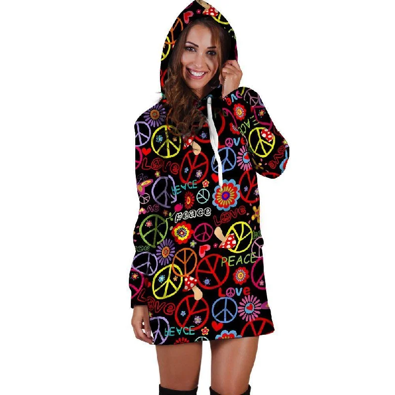 Hippie Peace Sign Hoodie Dress