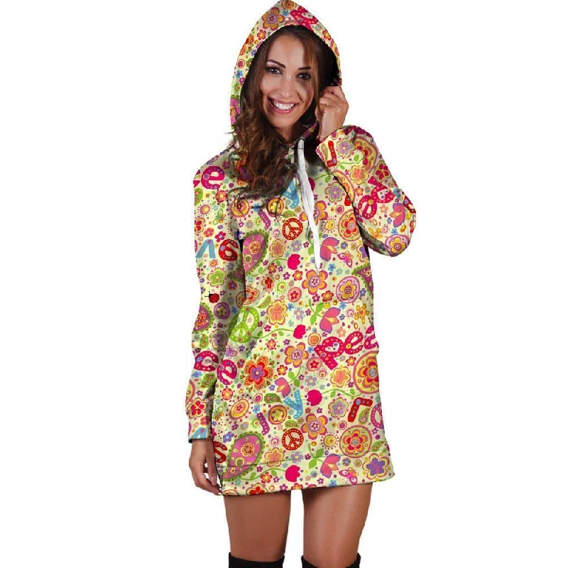 Hippie White Peace Hoodie Dress