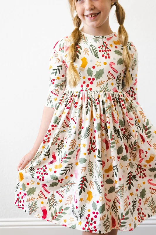 Christmas 3/4 Sleeve Pocket Twirl Dress