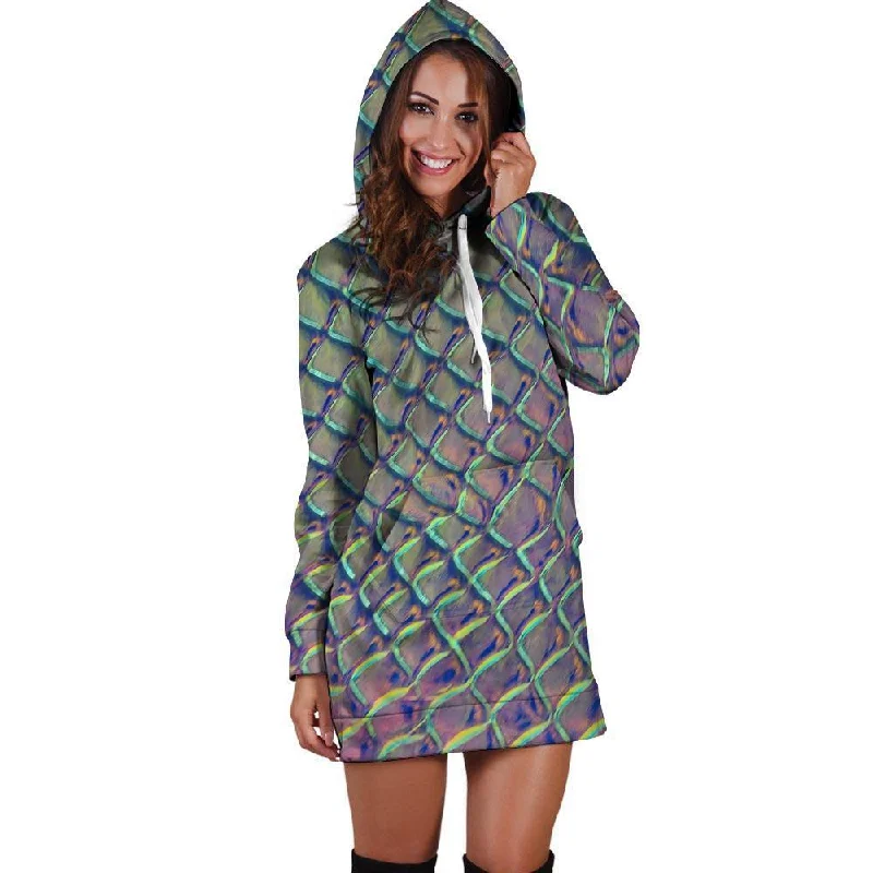 Holographic Snakeskin Print Hoodie Dress