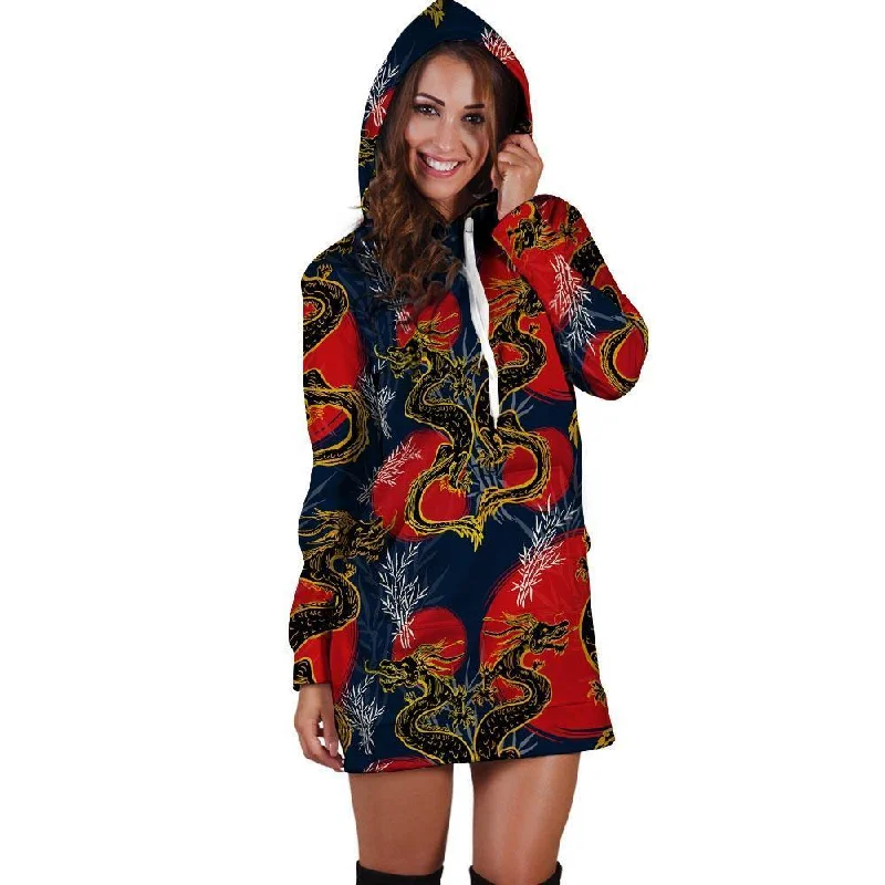 Janpanese Dragon Print Hoodie Dress