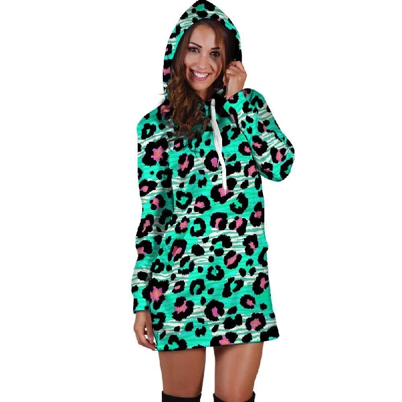 Leopard Zebra Print Hoodie Dress