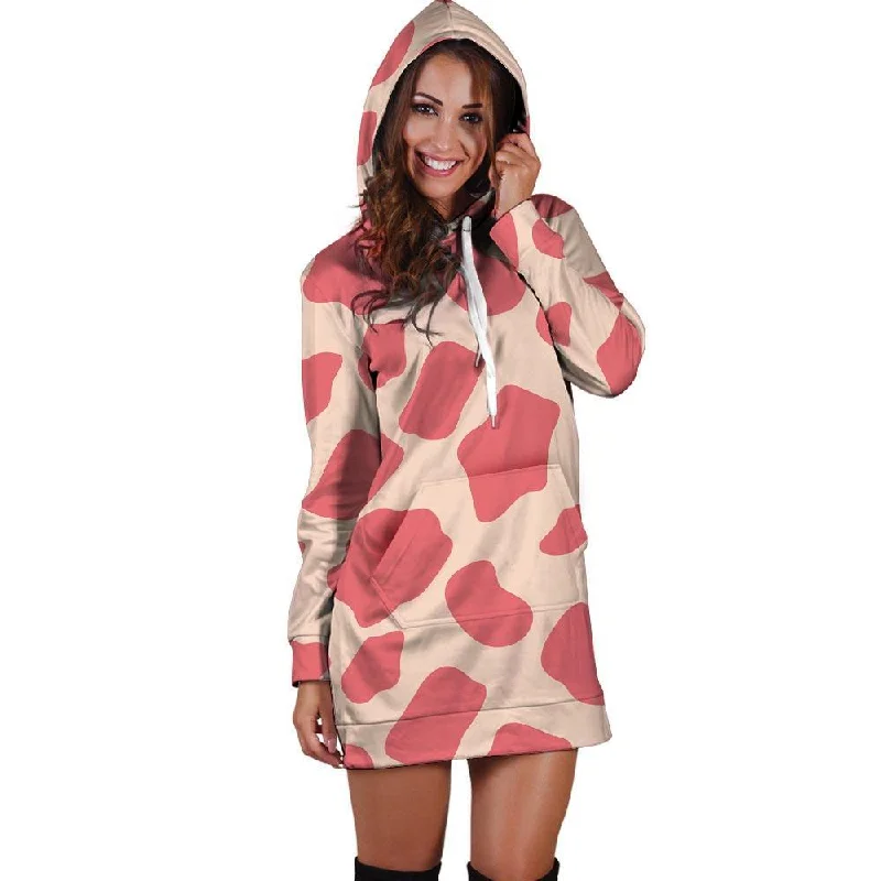 Light Pink Cow Print Hoodie Dress
