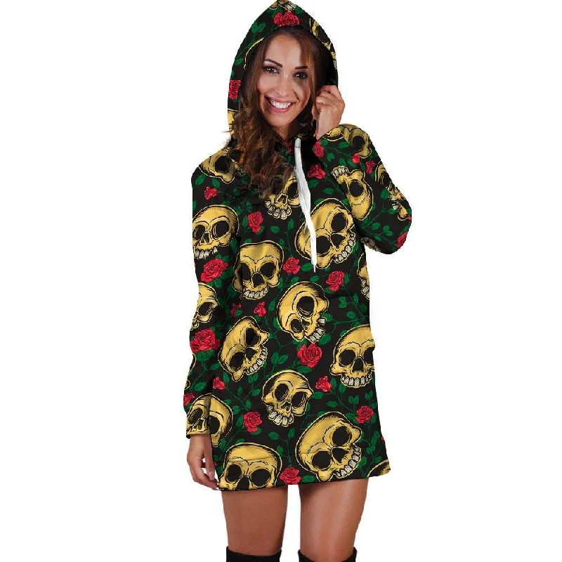 Mexican Rose Skull Hoodie Dress