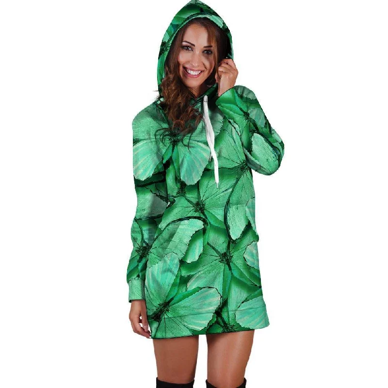 Mint Green Butterfly Print Hoodie Dress