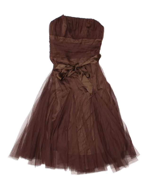 MONSOON Womens Strapless Dress UK 10 Small  Brown Polyester