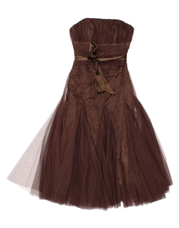 MONSOON Womens Strapless Dress UK 8 Small Brown Polyester