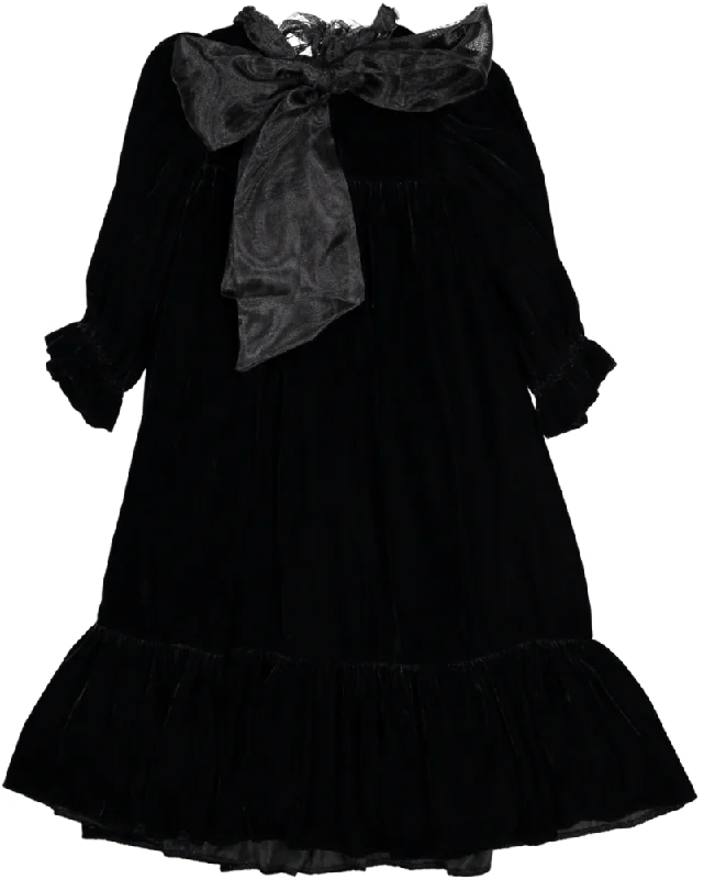 NUECES BLACK VELVET DRESS WITH BOW
